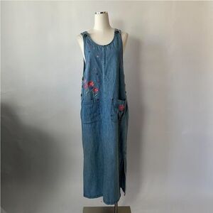 Vintage Y2K Christopher & Banks Denim Maxi Dress Embroidered floral size Medium.